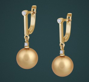 Серьги с жемчугом бриллианты с-210651-жз: золотистый морской жемчуг, золото 585°